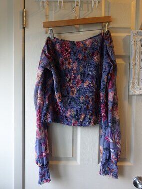 Anthropologie Lavender Floral Off-Shoulder Smocked Top